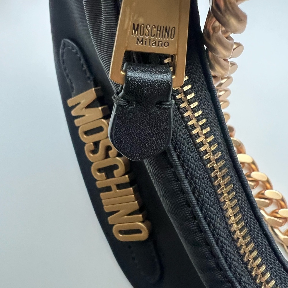 Moschino Black Logo Lettering Hobo Shoulder Bag with Gold Chain - Picture 2 of 7